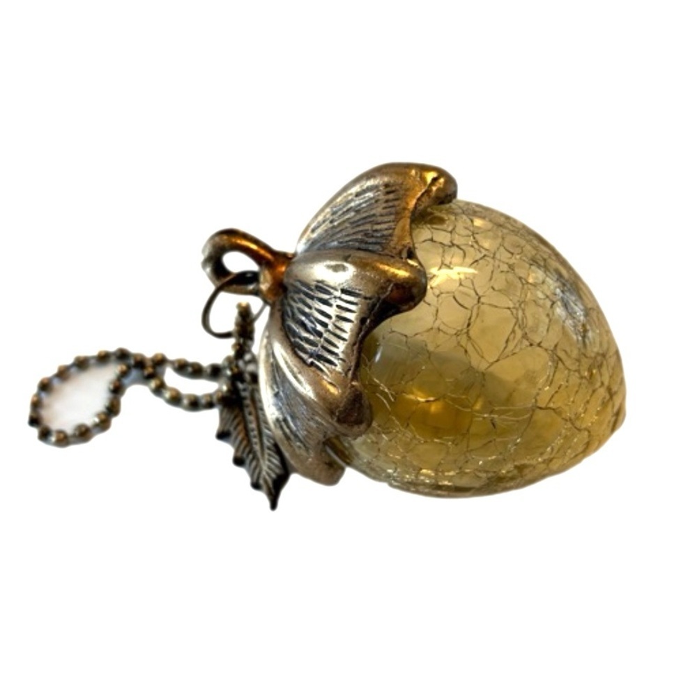 Pier 1 Christmas Ornament Crackle Glass and Brass Acorn